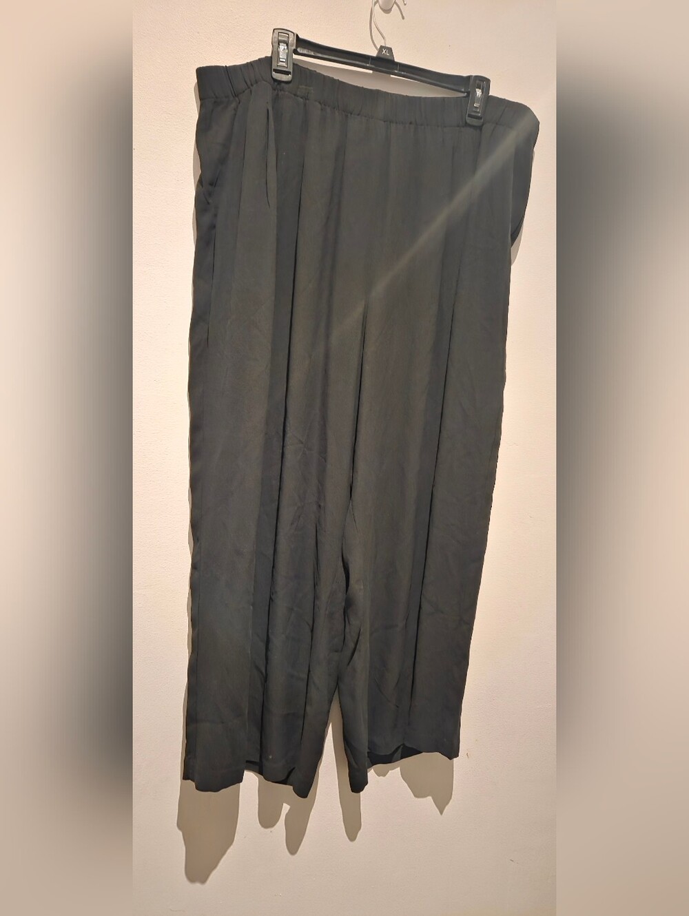Eileen Fisher Plus Size 100% SILK Black Wide-Leg Elastic-Waist Pants EUC 1X